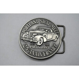 Portland Swap Meet  Belt Buckle 1989 25th Annual Participant Car Club OR Silver